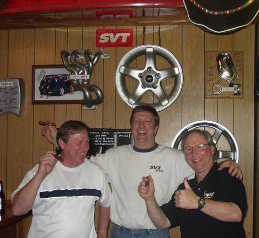 Left to right: Tom Bochenek, parts release engineer; Andy Slankard; Tom Chapman, chassis development engineer. Slankard served as the in-house development driver. 